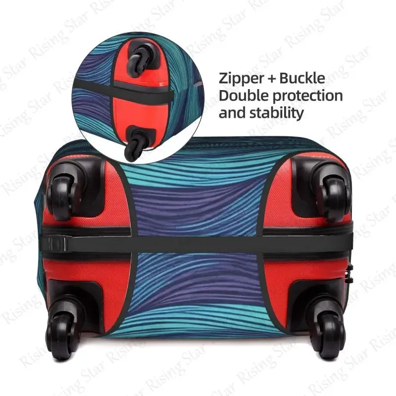 housse de protection pour valise de voyage à motif de lignes ondulées bleu-violet, adaptée aux valises de 18 à 32 pouces.