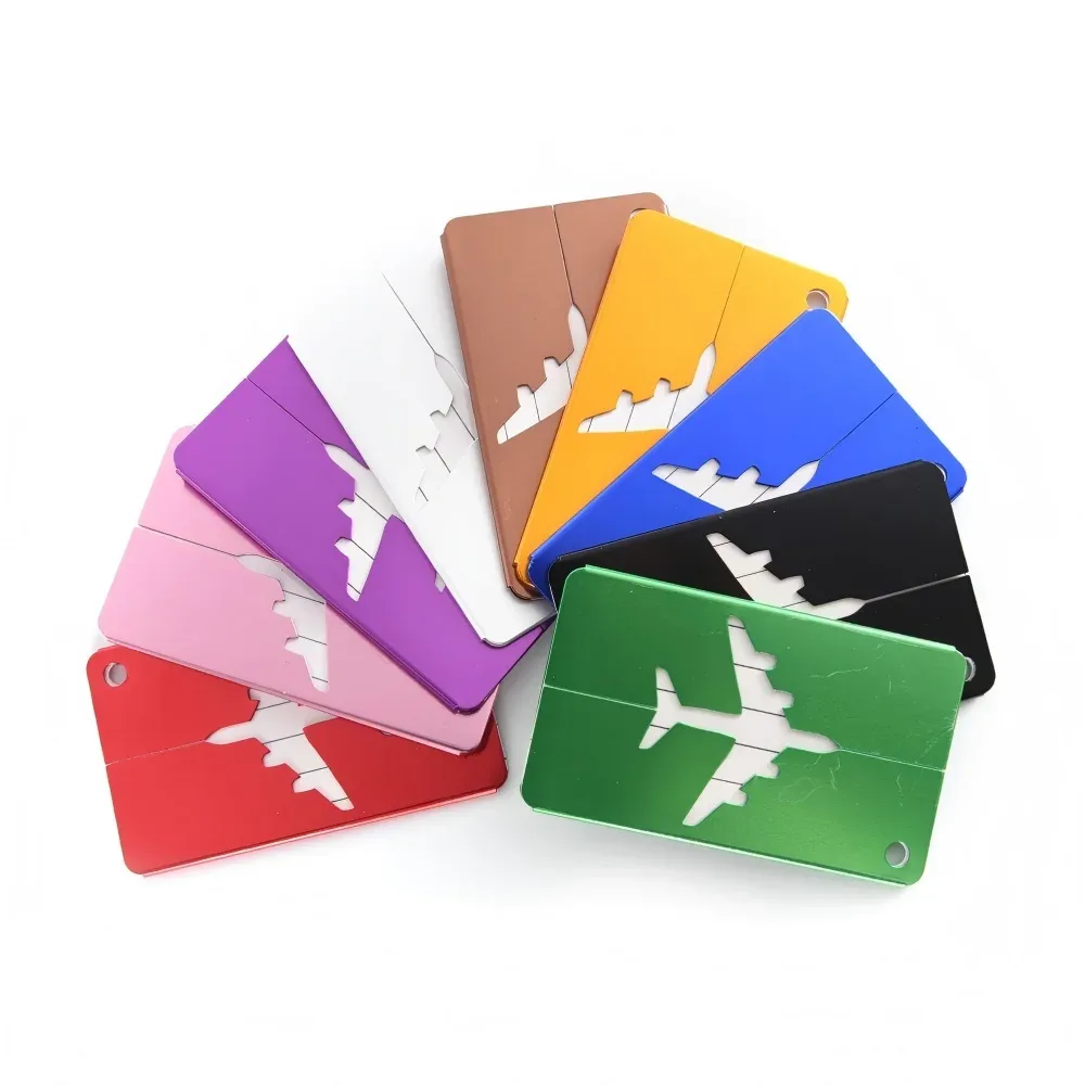 étiquette de bagage de voyage en alliage d'aluminium, étiquette suspendue pour valise, avec porte-cartes d'identité, anti-perte, couleur unie, accessoires de voyage