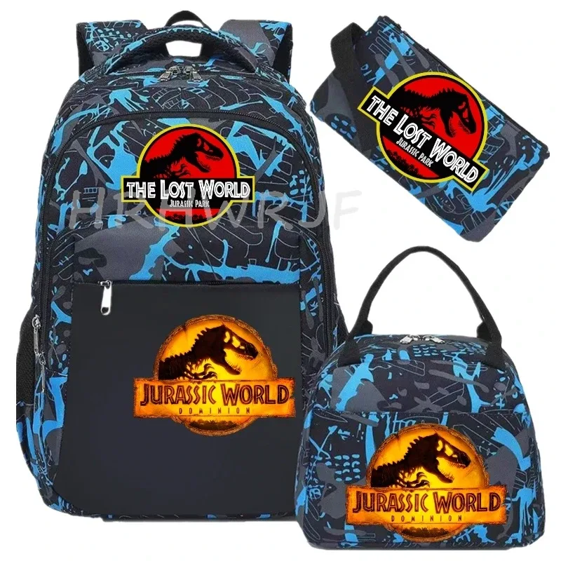 sac à dos jurassic world park, sac à dos de voyage camouflage dinosaure avec sacs à lunch, sacs d'école pour ordinateur portable pour femmes et hommes, 3 pièces