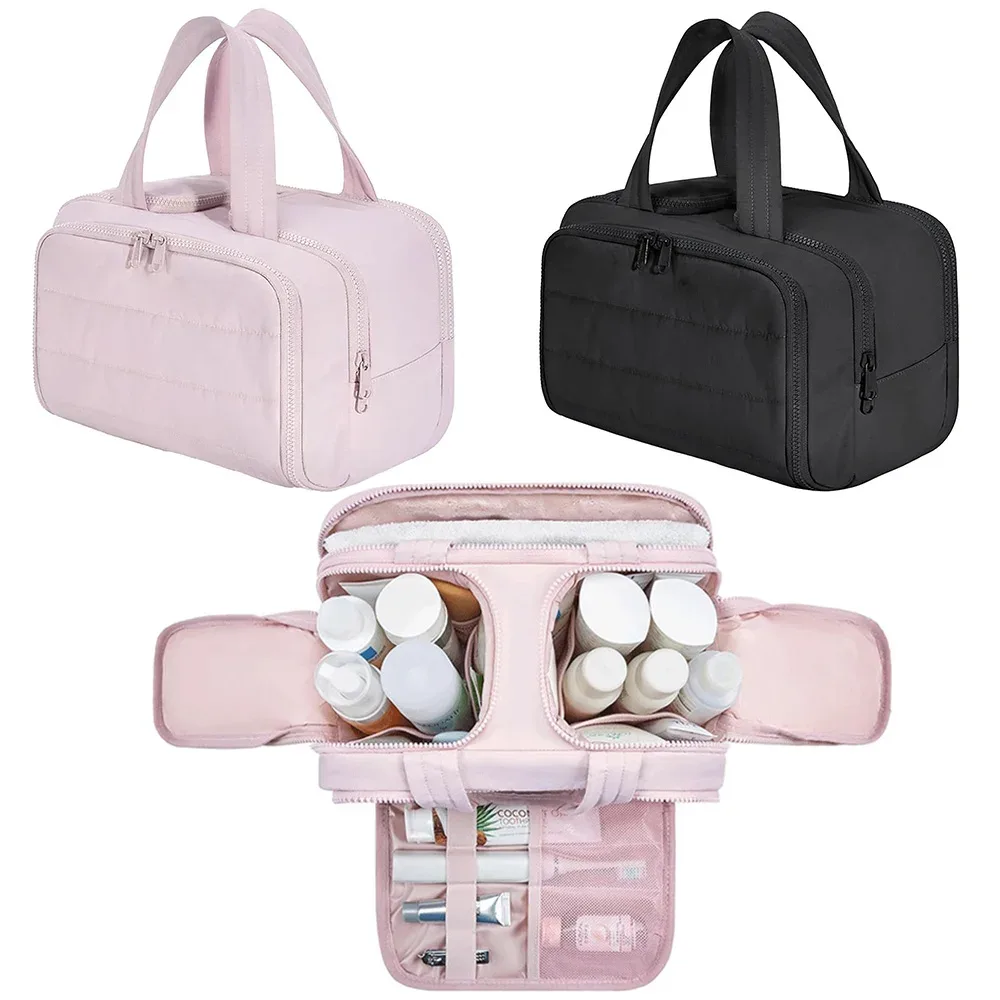 grande trousse de toilette de voyage pour femme, sac de rangement étanche pour maquillage et articles de toilette, avec compartiments pour salle de bain et douche
