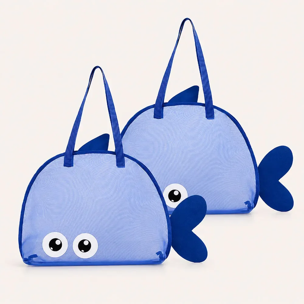 sac de plage en maille à motif de dessin animé, grande capacité, pliable, sac de rangement pour jouets de sable, sac de piscine léger pour la plage, les voyages et le camping