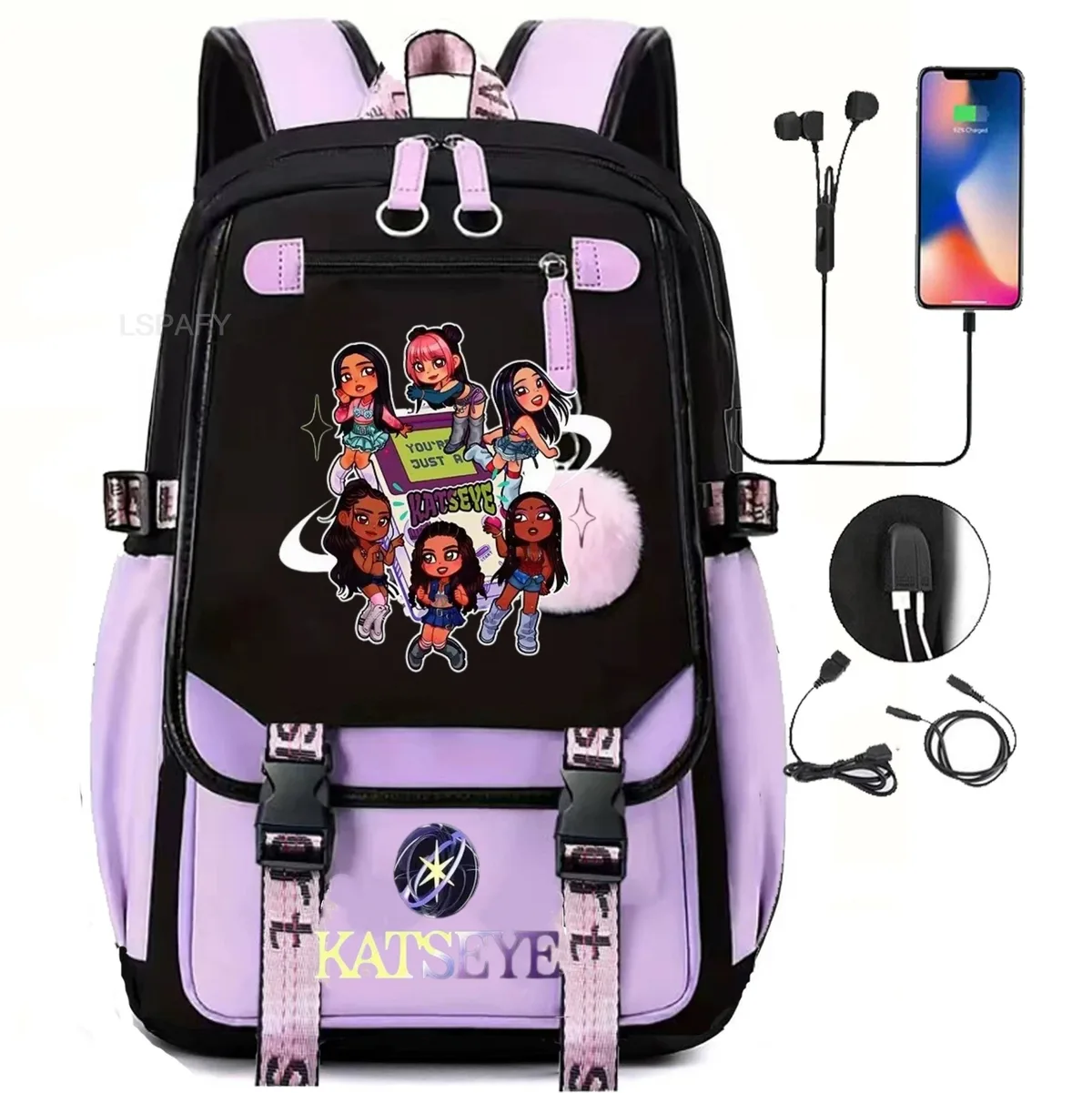 sacs à dos kawaii hot katseye à imprimé amusant, doux et mignons, grande capacité, pour étudiants, sacs d'école, sacs pour ordinateur portable, patchwork, simples, mochilas