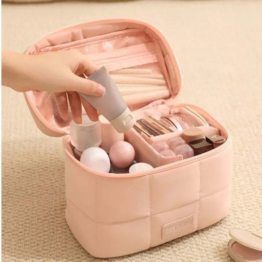 sac à cosmétiques de grande capacité pour femmes, sac de toilette de voyage multi-poches, étui à cosmétiques imperméable de couleur unie