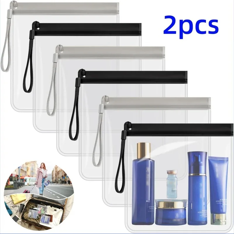 2 pièces bagages transparent voyage utilisation étanche vol maquillage étanche pour les femmes réutilisable aéroport sécurité trousse de toilette