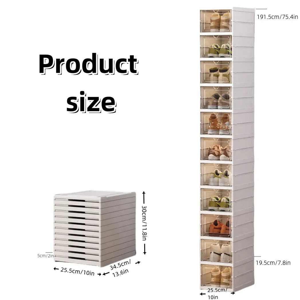 boîte de rangement pliable transparente en plastique pour chaussures, organisateur de chaussures, étagère à chaussures intégrée, design moderne et minimaliste