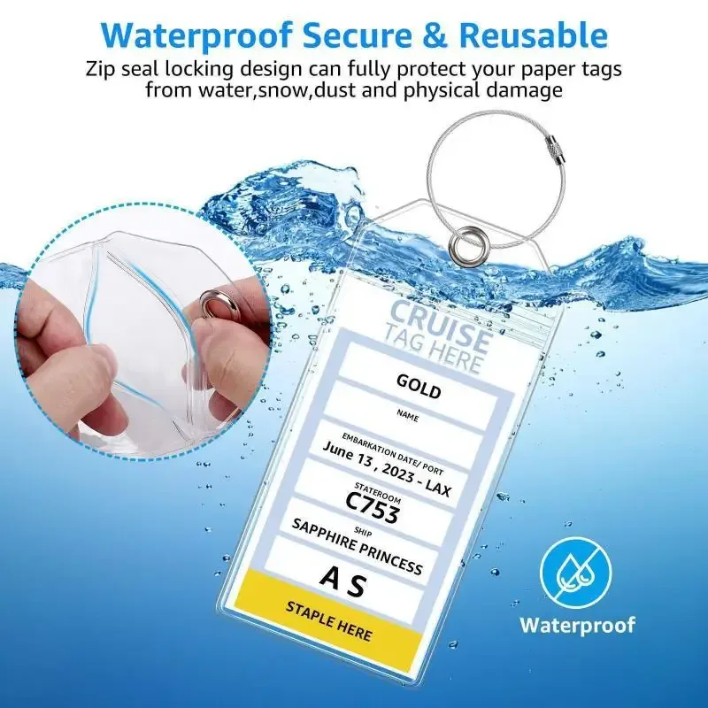 étiquette de bagage multifonctionnelle pour bateau de croisière, boucles en fil d'acier, porte-carte d'identité vertical en pvc transparent, étanche, étiquette de voyage, 5 pièces