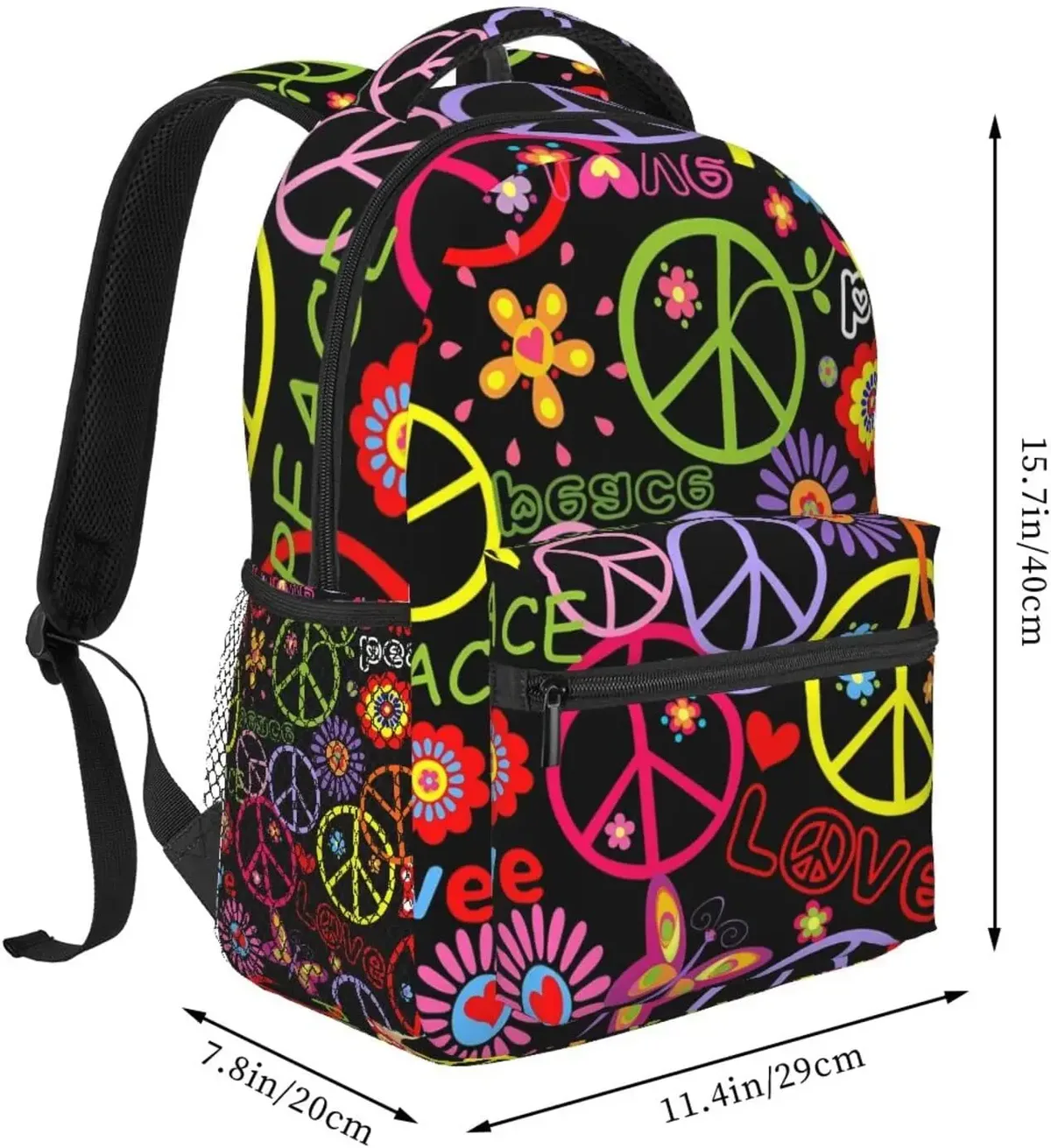 Sac à dos Hiphelicopter Peace avec plusieurs poches, sac à dos décontracté, sac à dos pour ordinateur pour le travail, salle plus lente et Floral mn