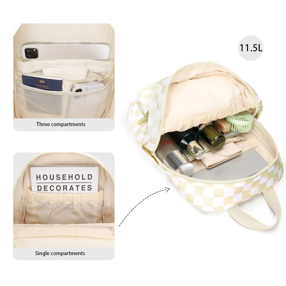 nouveau sac à dos classique unisexe à petits carreaux, léger et durable, imperméable, pour femmes, étudiants