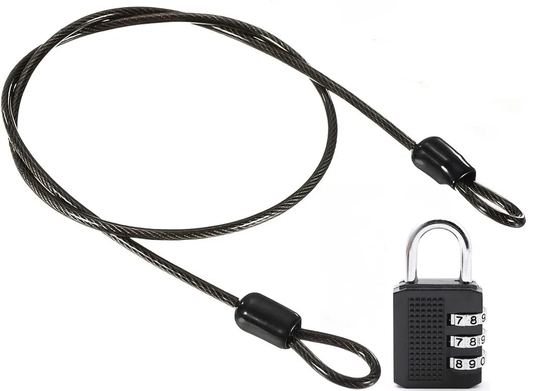 câble de sécurité en acier avec cadenas à combinaison à 3 chiffres, 1 ensemble de cadenas de voyage, câble de sécurité gainé de 1 m à double boucle pour bagages us213
