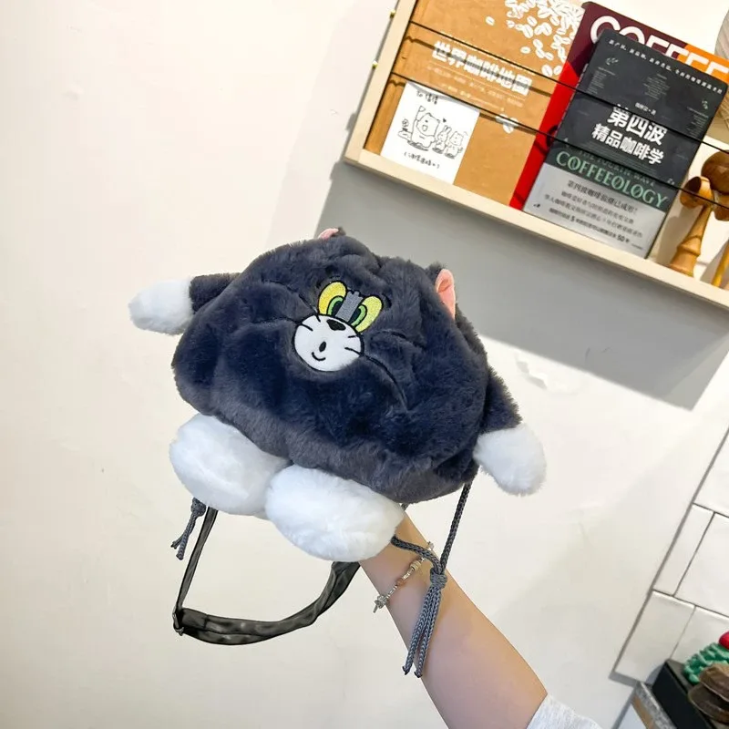 sac à main en peluche à cordon de serrage, mignon, sac d'automne, poupée de dessin animé, sac à bandoulière simple, petit sac de rangement pour filles