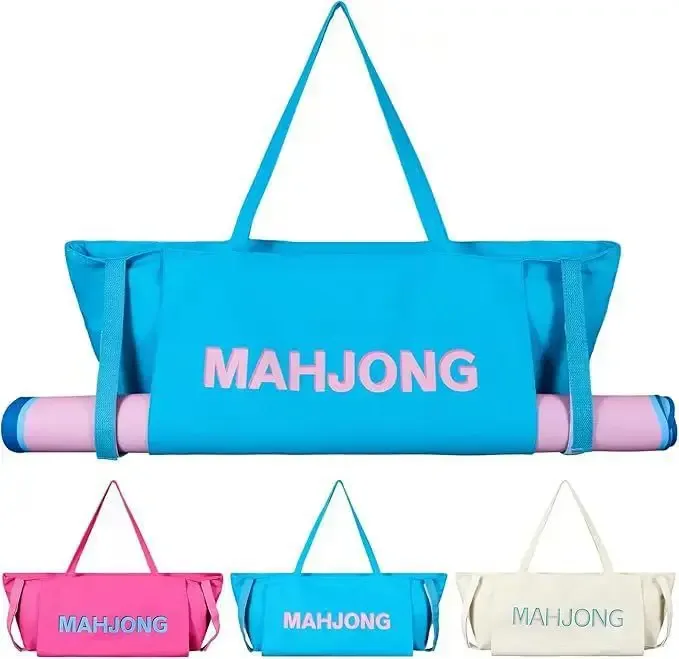 sac fourre-tout en toile, sac de transport portable pour tuiles de mahjong, sac à main pour tapis de yoga, sac à bandoulière de voyage, cadeau d'anniversaire ou de vacances pour femmes