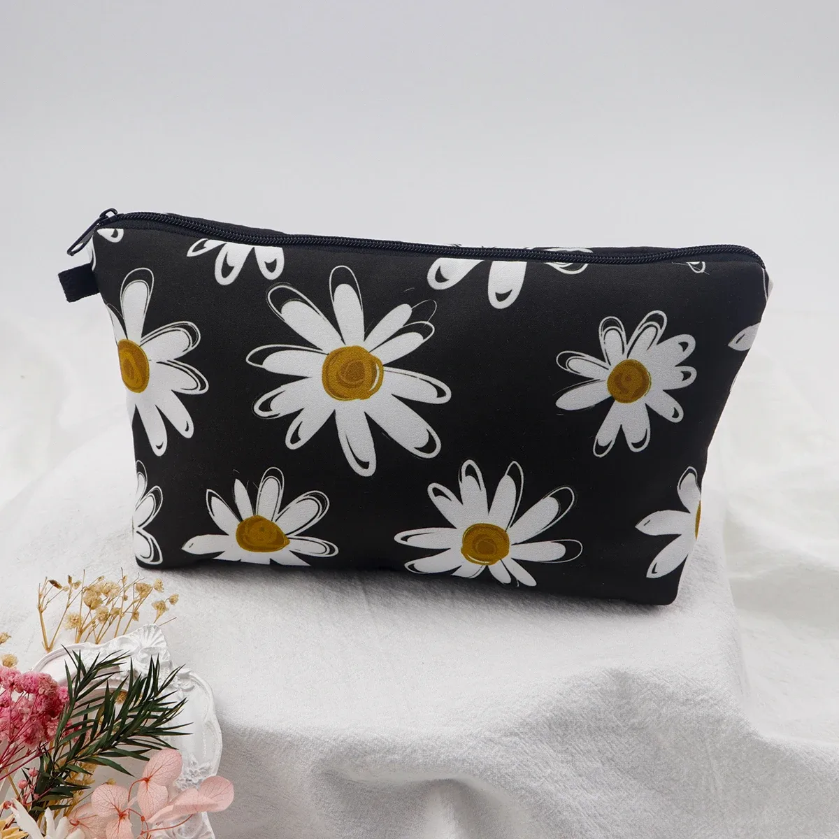 sac de maquillage à fermeture éclair série fleur pour femmes, pochette de rangement de voyage portable, sac de rouge à lèvres de voyage, trousse de maquillage, sacs pour pinceaux cosmétiques