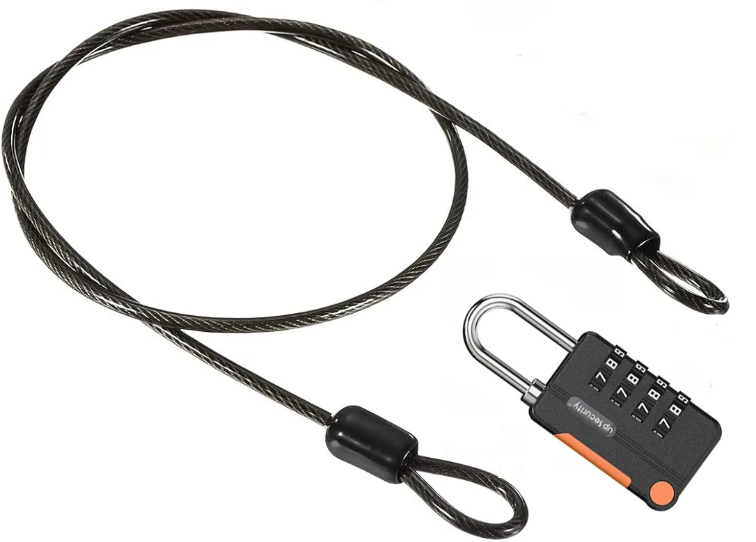 câble de sécurité en acier avec cadenas à combinaison à 4 chiffres, 1 ensemble de cadenas de voyage, câble de sécurité gainé de 1 m à double boucle pour bagages