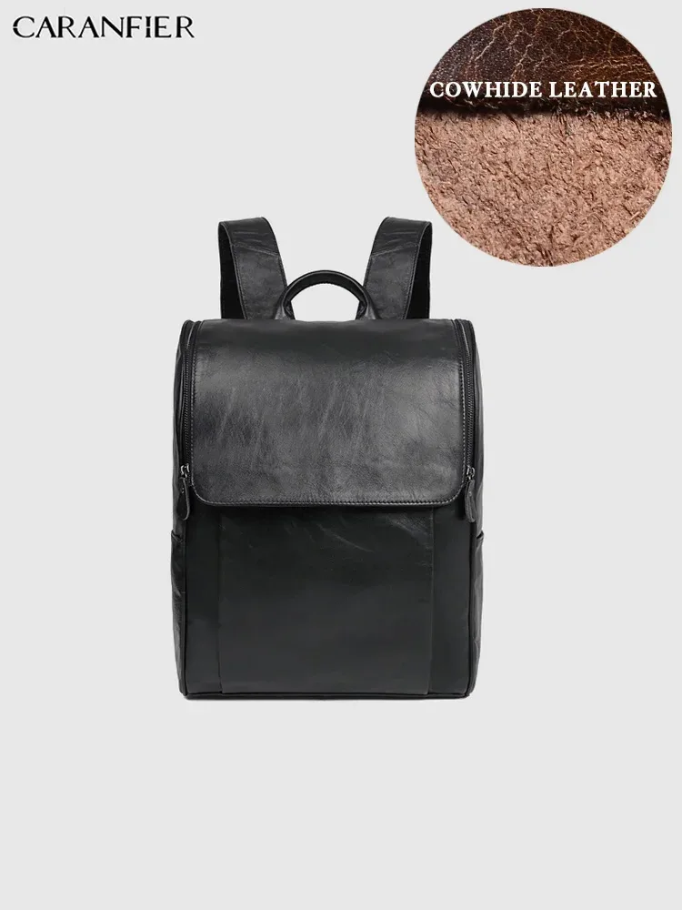 caranfier hommes sac à dos véritable cuir de vachette vintage sacs de voyage femmes simple fermeture éclair imperméable et moraillon étudiant sac à dos