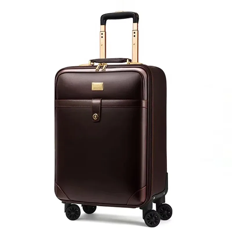 nouvelle valise de cabine rétro en cuir véritable pour homme, 16/18/20/22/24 pouces, avec roulettes, idéale pour les voyages d'affaires