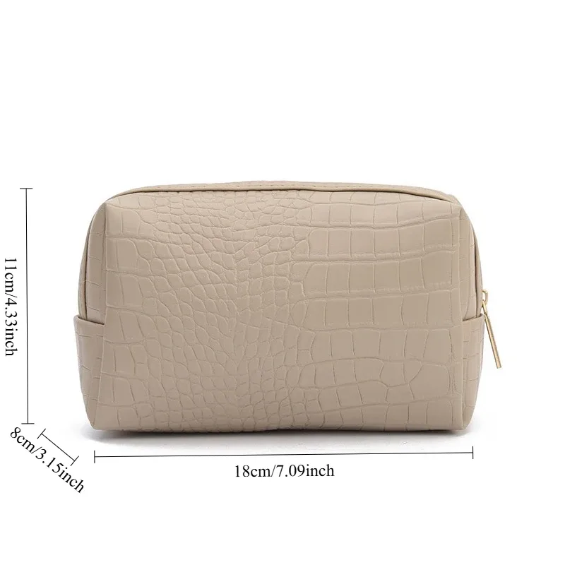 sac de maquillage imperméable en cuir pu tendance pour femmes, pochette cosmétique à motif crocodile gaufré, organiseur de voyage avec fermeture éclair