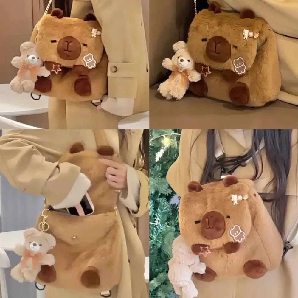 peluche dessin animé capybara poupée sac à dos simplicité motif animal sac campus sac à bandoulière poilu capybara sac à rabat dame sac à bandoulière