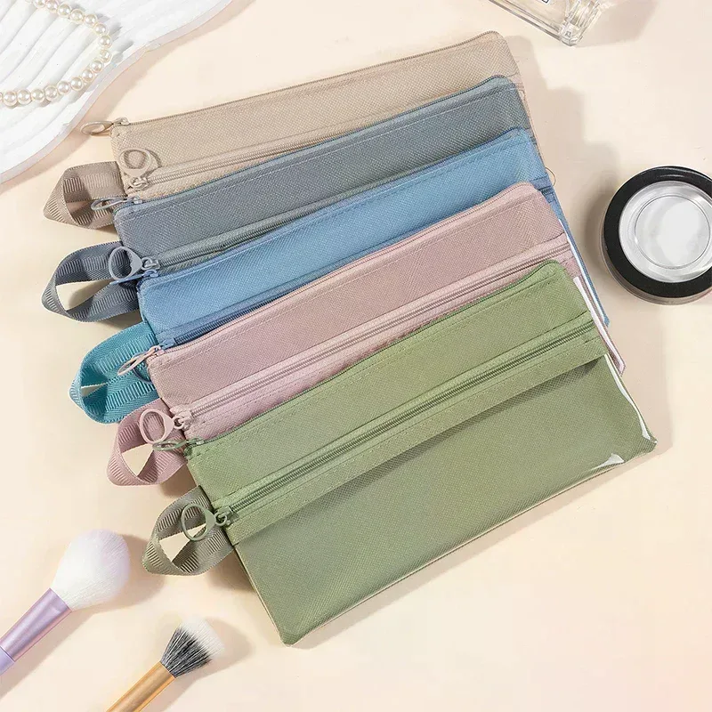 sac de rangement transparent simple, portable de voyage, étanche, double couche, pochette de toilette à fermeture éclair, câble de données, carte de bijoux, maquillage
