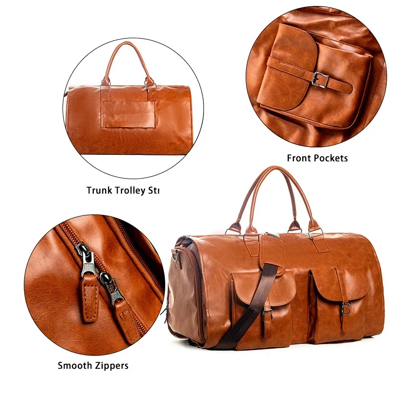 sac de sport en cuir pu de grande capacité, sac de sport multi-transport suspendu, sac à main d'affaires pliable et étanche, sac à bandoulière pour bagages de voyage