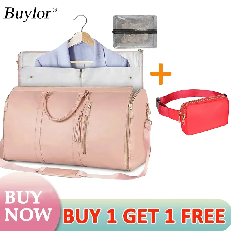 buylor lot de 2 sacs pliables pour costumes, grande capacité, sac de voyage avec pochette à chaussures, sac à main imperméable pour femme, sac de sport extérieur