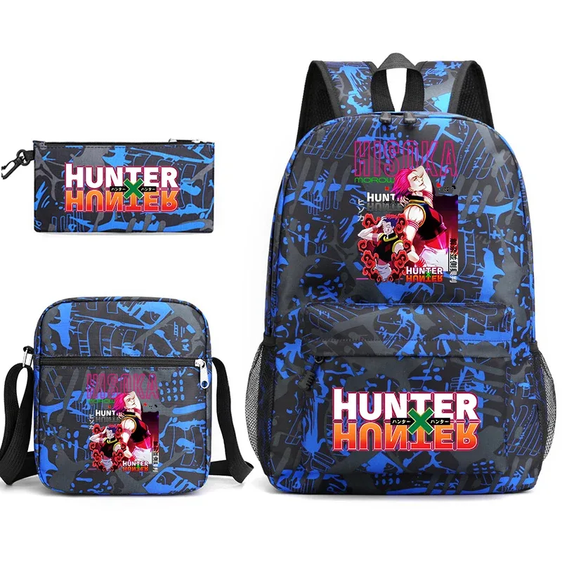 sac à dos d'étudiant imprimé hunter x hunter, sac à bandoulière décontracté, trousse à crayons, ensemble 3 en 1 pour garçons et filles, école