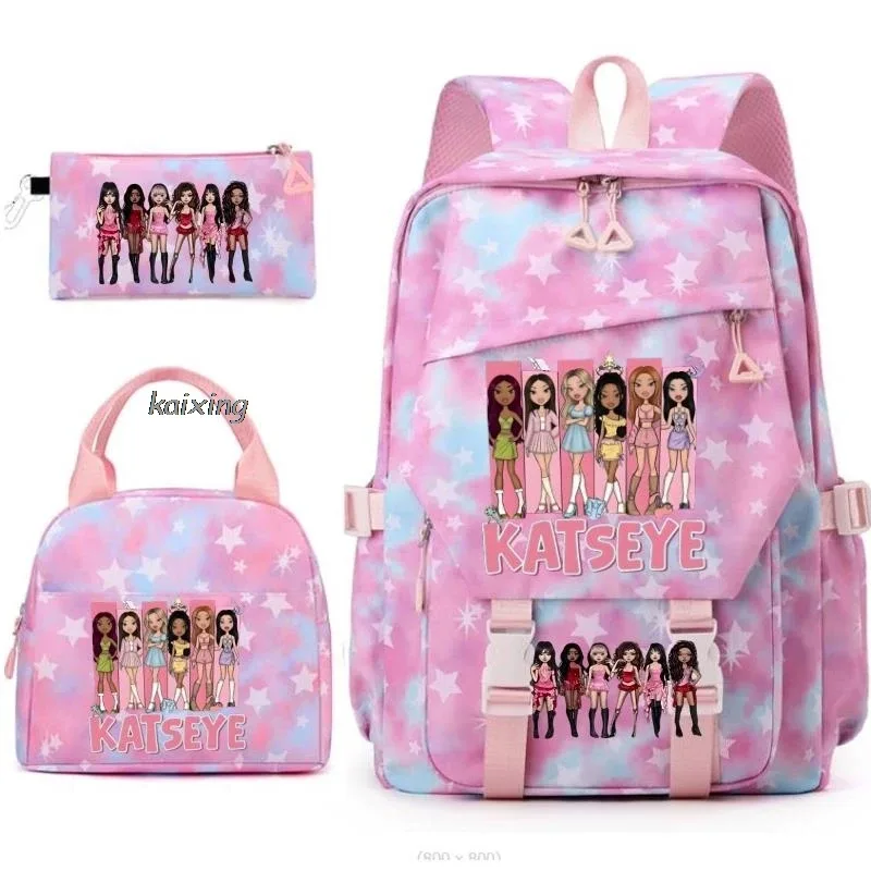 nouveaux sacs à dos katseye à imprimé amusant, 3 pièces/ensemble, sac d'école pour étudiants, sac de voyage pour adolescents, filles et garçons, sacs à lunch, sac à dos
