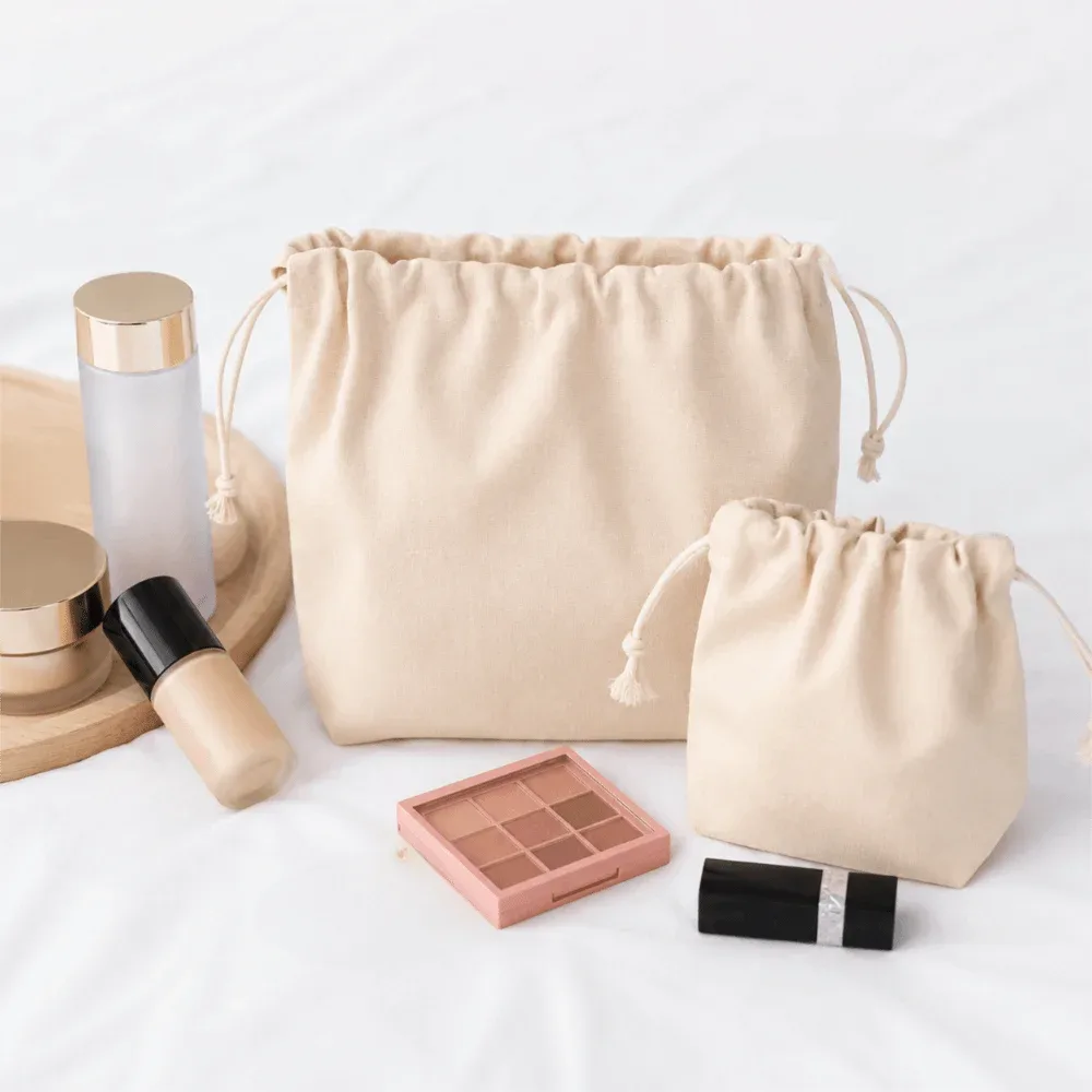 sacs cosmétiques portables en toile avec cordon de serrage, sacs de toilette réutilisables souples, sacs organisateurs de bijoux pour femmes
