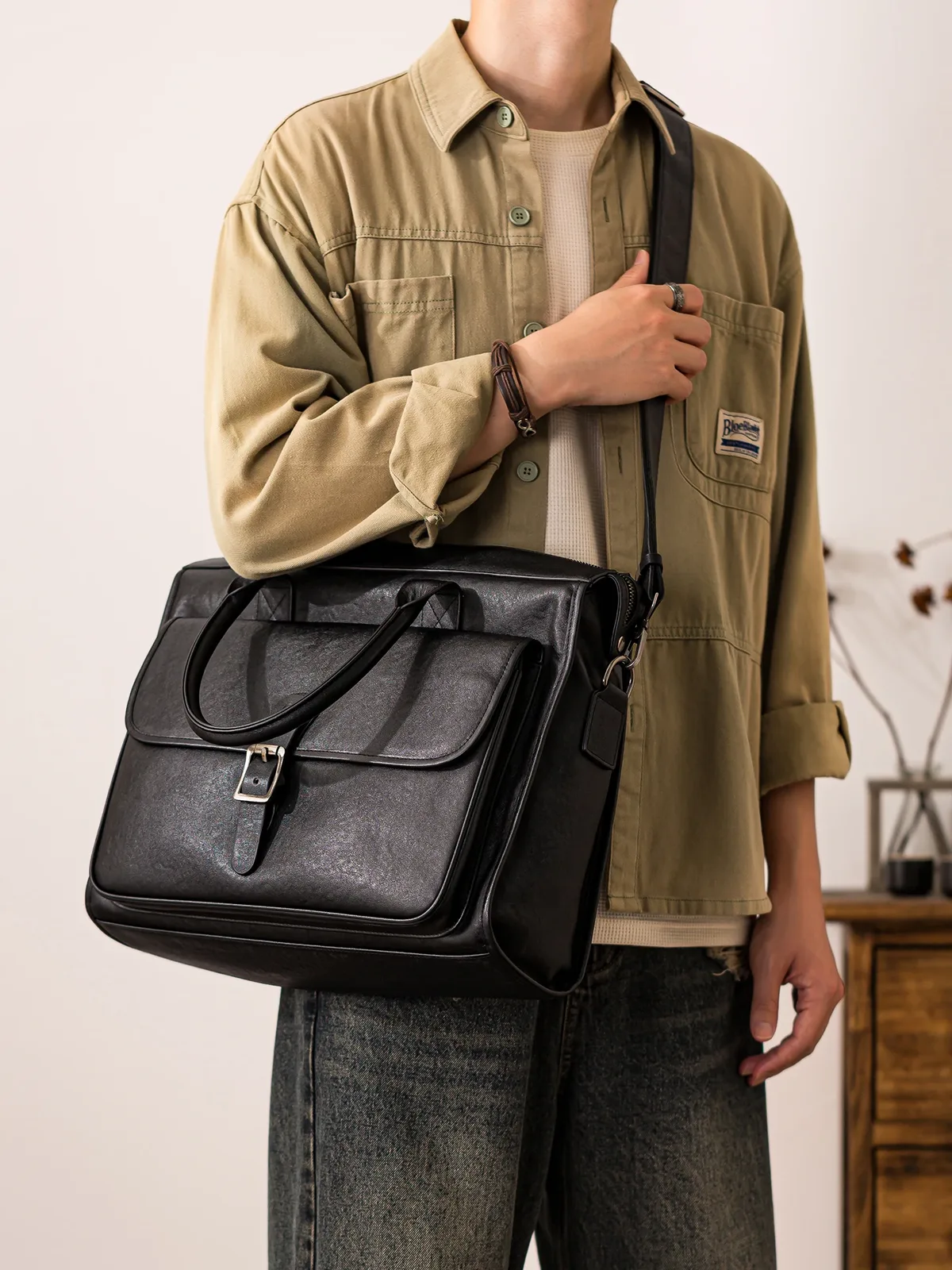 porte-documents simple et décontracté pour hommes, première couche en cuir de vache, de luxe, pour le travail d'affaires, fait à la main, en cuir véritable, pour ordinateur