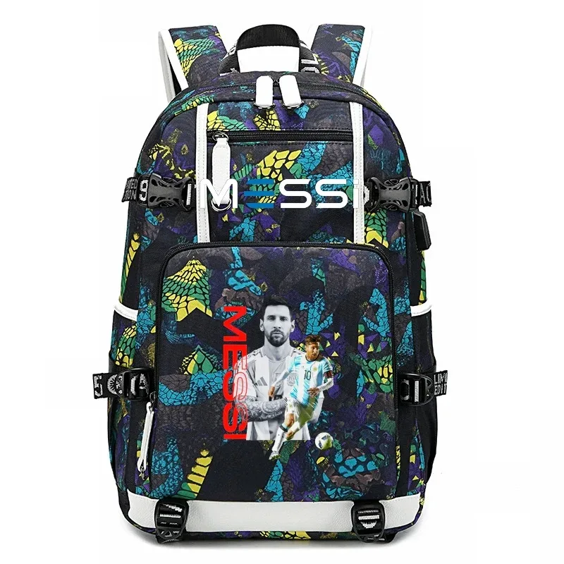 sac à dos de sport de football messi en tissu oxford avec fermeture à loquet, grande capacité, pour ordinateur portable, loisirs, voyage, école et étudiants