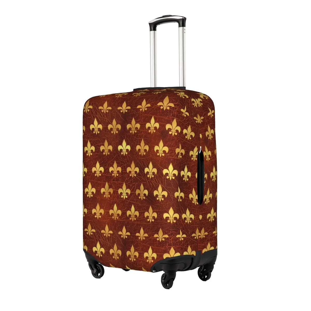 housse de protection pour bagages en cuir marron doré royal, motif fleur de lis, housse de protection amusante