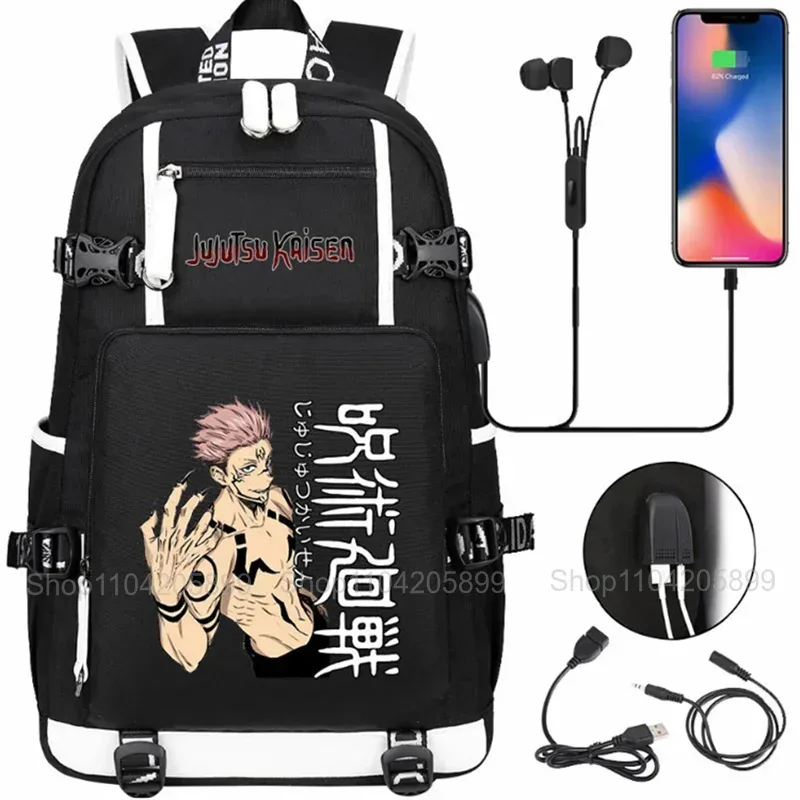 sacs à dos jujutsu kaisen, mochila anime, cartable pour étudiants et adolescents, sac à dos décontracté pour hommes et femmes avec charge usb, sac à dos pour ordinateur portable, voyage en plein air