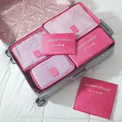 sacs de rangement de voyage, valise, emballage, étuis de rangement, bagages, vêtements, chaussures, sac en poudre bien rangé, grand ensemble de 6 pièces