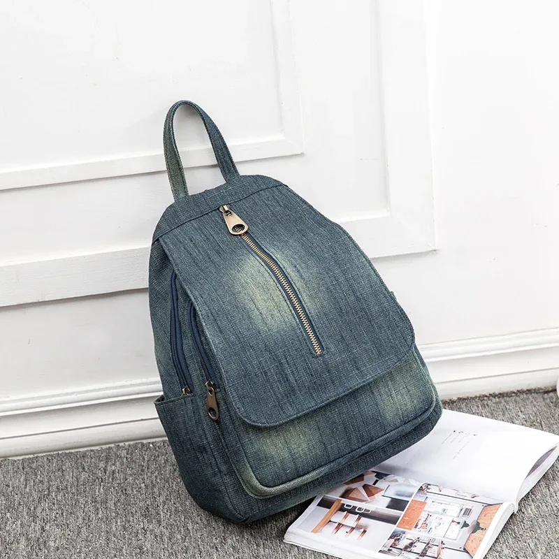 sac à dos en toile denim bleu pour femmes, grande capacité, sac d'école de haute qualité, sac à bandoulière de voyage décontracté en jean, mochila