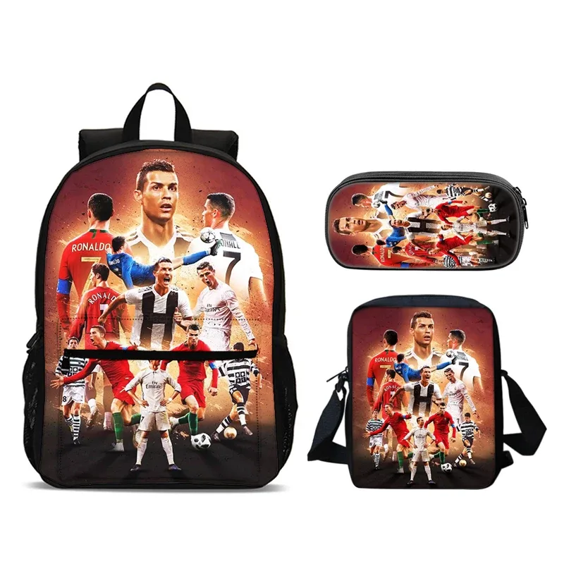 cr-7 3 pièces ensemble ronaldo sac à dos 47 cm/18.5 pouces grande capacité sac à dos sac à bandoulière trousse à crayons sacs de livre pour garçons fille meilleur cadeau