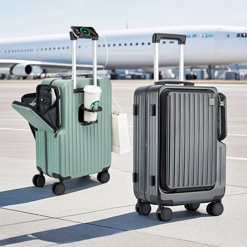 valise à bagages à main à ouverture frontale, boîtier de chariot multifonctionnel de 20 pouces, cabine de voyage, verrouillage par mot de passe, étui à bagages, sacs de voyage