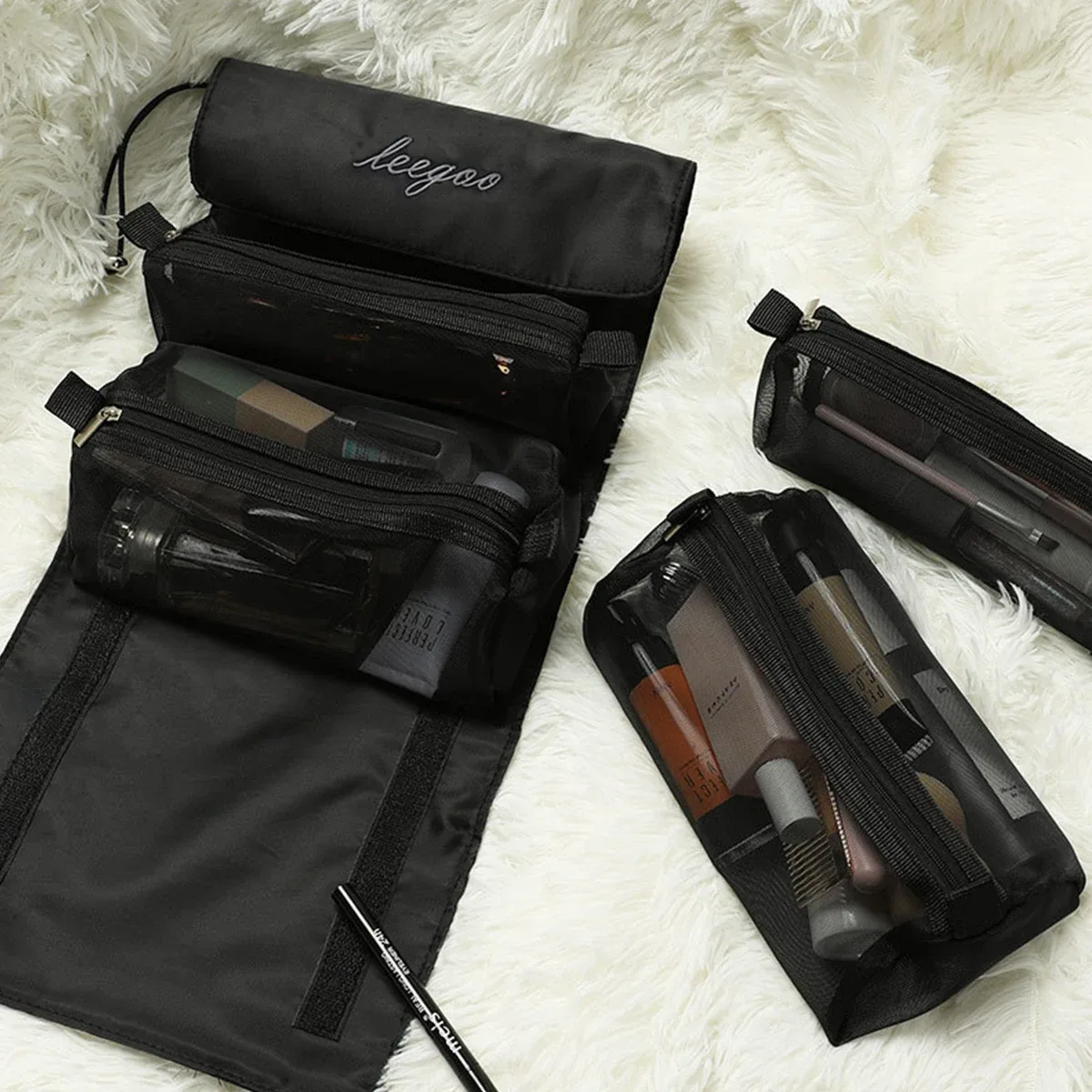 sac de rangement pour articles de toilette et cosmétiques, sac de voyage portable, poignées pliables de grande capacité, 4 en 1