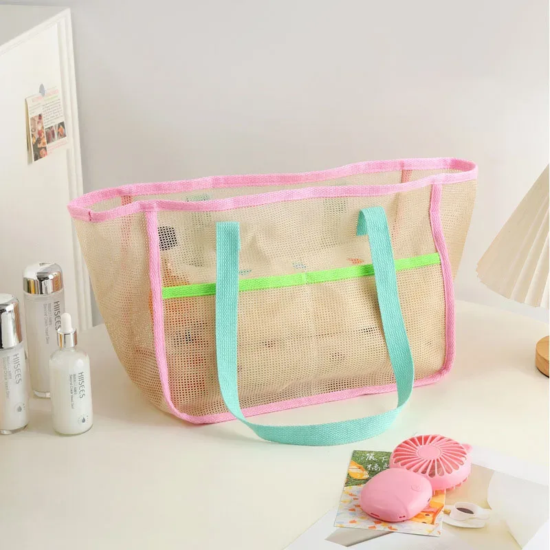 sac de plage en maille grande capacité, sac de voyage multifonctionnel en nylon de style coréen, sac de rangement pour la natation et le bain, forme cubique