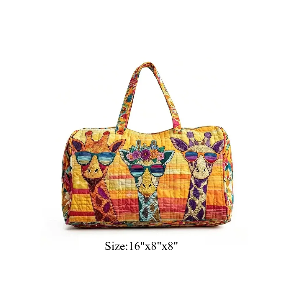 sac de voyage matelassé, sac de week-end, imprimé girafe 3d, bagage à motif animal africain, sac à main pour les vacances, la plage, le camping