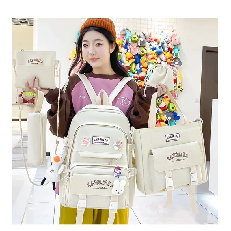 ensemble de 5 pendentifs gratuits, style forêt, version coréenne, sac à dos décontracté pour étudiantes harajuku pour lycéennes, grande capacité