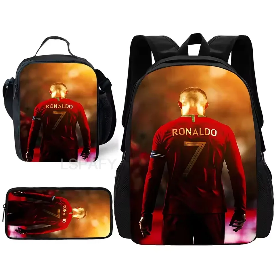 ensemble de sacs à dos 3 pièces à motif cr7 soccer star – sac à dos décontracté de grande capacité avec pochette et sac fourre-tout assortis, parfait pour le quotidien