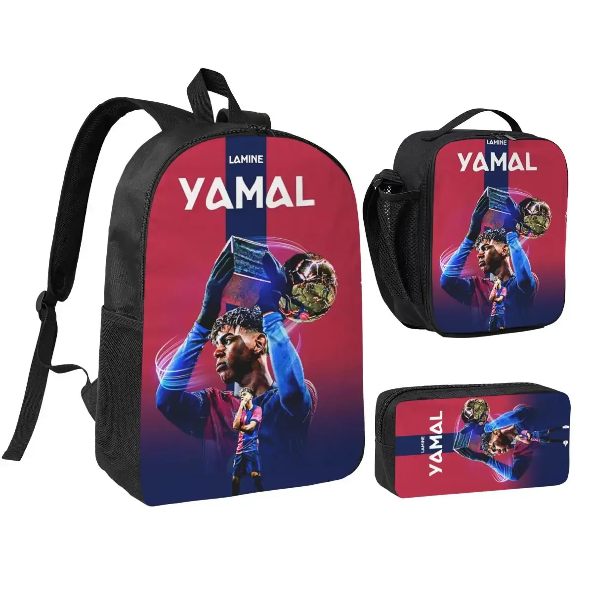 3pecs/ensemble lamine y-yamal football sac à dos pour étudiant haute capacité sac à bandoulière sac à déjeuner trousse à crayons