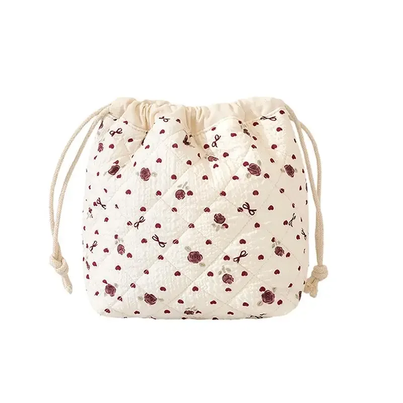 sac de rangement pour articles de toilette de voyage, trousse à maquillage matelassée en coton avec cordon de serrage, sac cadeau à cordon de serrage tendance et mignon