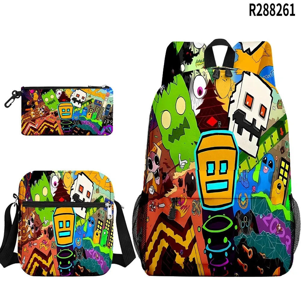 populaire cool geometry dash 3d imprimé 3 pièces/ensemble sacs d'école pour élèves sac à dos pour ordinateur portable sac à dos sac à bandoulière incliné trousse à crayons