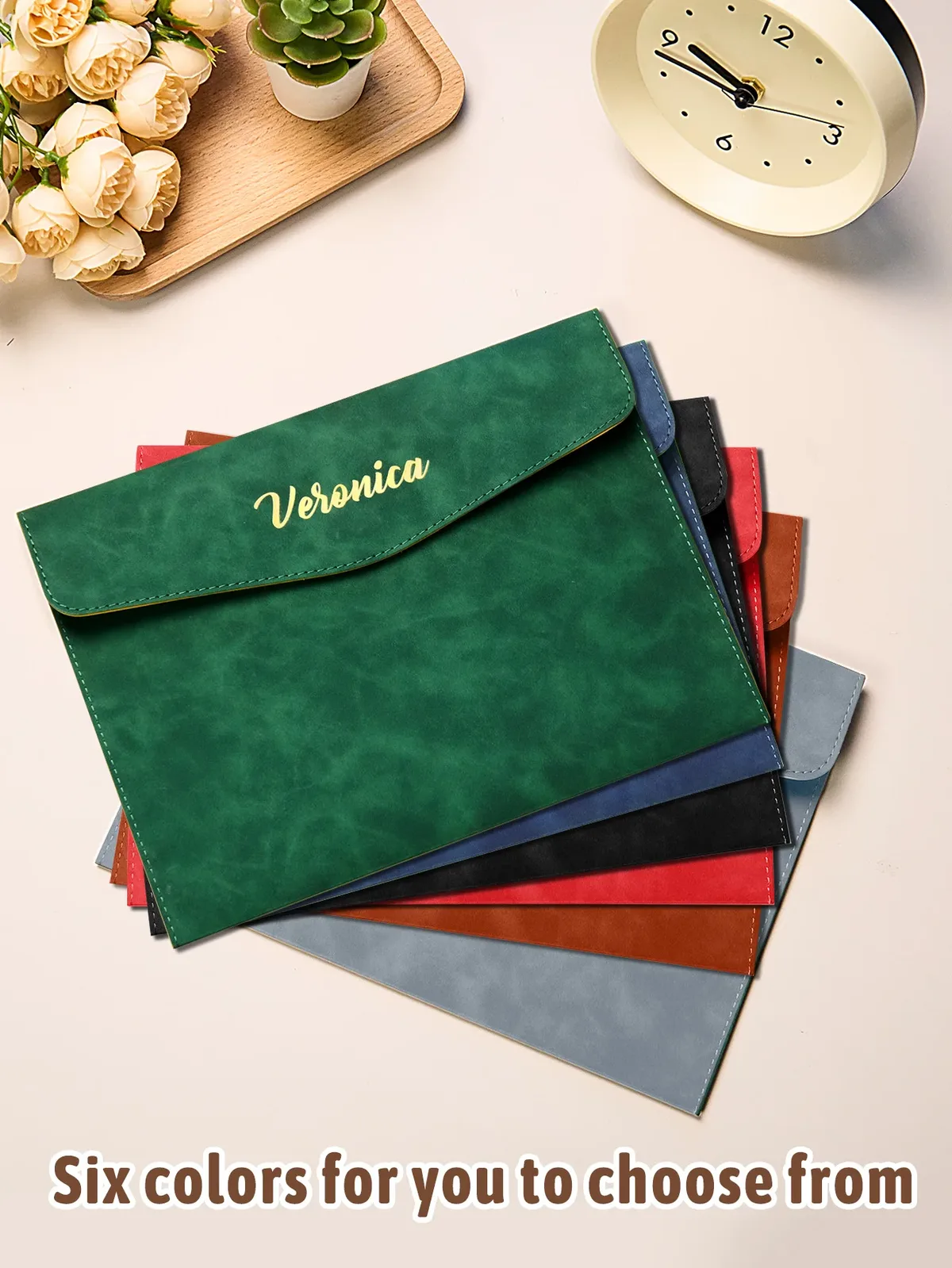 nom personnalisé a4 a5 dossier fermeture magnétique en cuir pu organisateur de bureau sac de documents d'affaires cadeau pour papa maman 6 couleurs