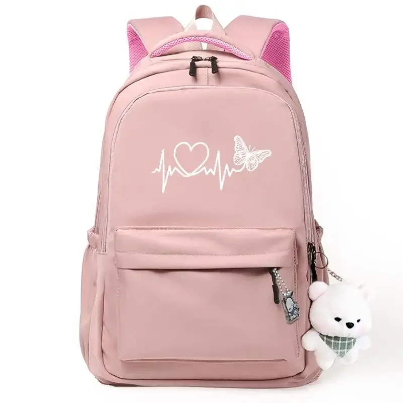 chat noir rose sac à dos étudiant lettre livre sac fille ordinateur portable sac d'école adolescent sac de voyage sac à dos unisexe collège ordinateur sac