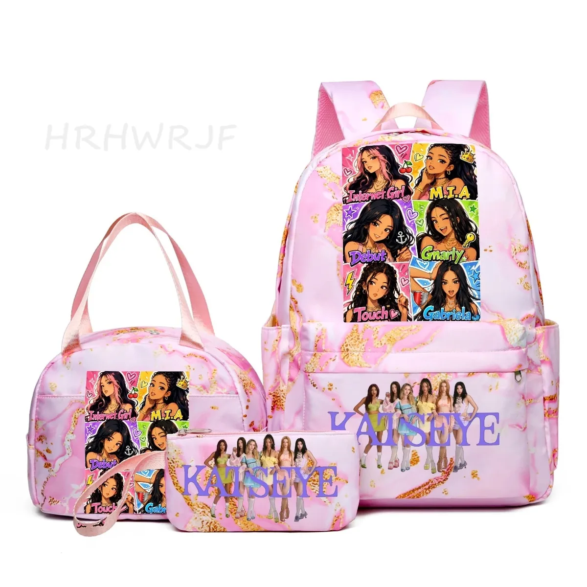 nouveau sac à dos katseye 3 pièces, dégradé rose, grande capacité pour adolescents, avec sac à bandoulière, idéal pour l'école et les voyages, pour usage quotidien