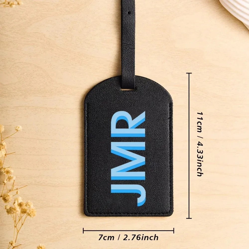 étiquette de bagage personnalisée en cuir pu avec initiales, étiquette d'identification de valise imprimée uv personnalisée, cadeau de voyage pour femmes et hommes