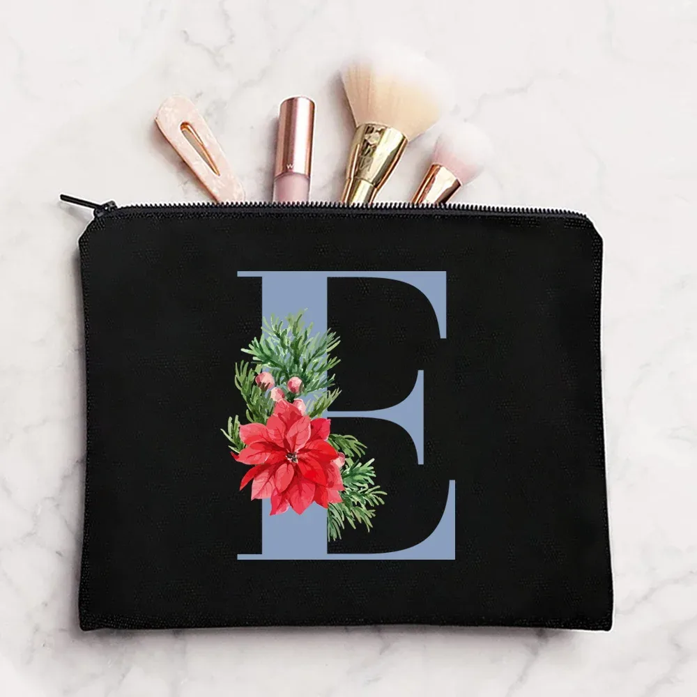 sac à cosmétiques en tissu pour femmes, pochette de maquillage, sac de voyage, rouge à lèvres, étuis de rangement, pochette à fermeture éclair, porte-monnaie de téléphone, initiales bleues imprimées