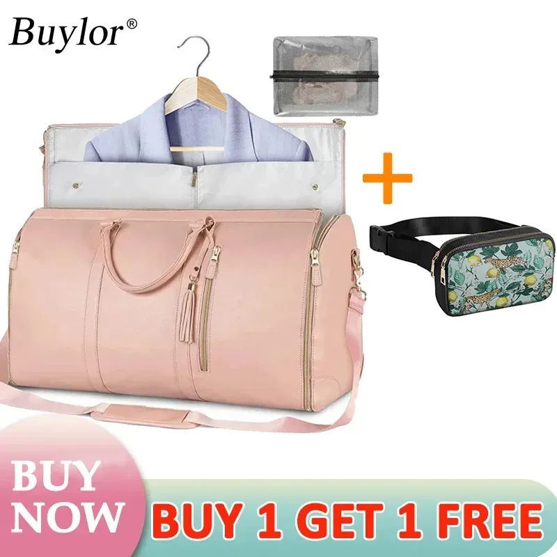buylor lot de 2 sacs pliables pour costumes, grande capacité, sac de voyage avec pochette à chaussures, sac à main imperméable pour femme, sac de sport extérieur