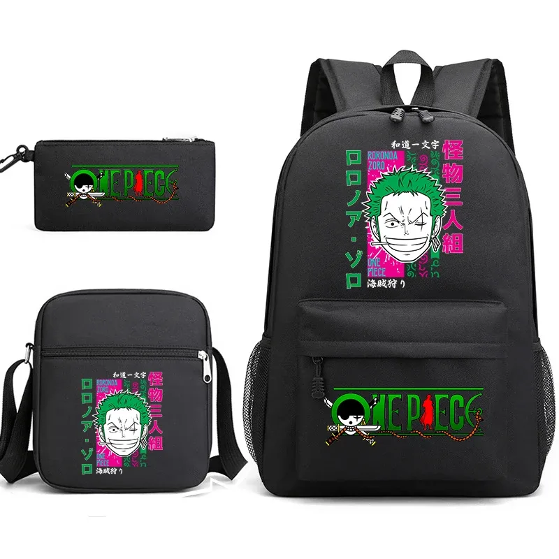 ensemble de sacs à dos graphiques one piece zoro pour enfants et adolescents avec sac à bandoulière et trousse à crayons